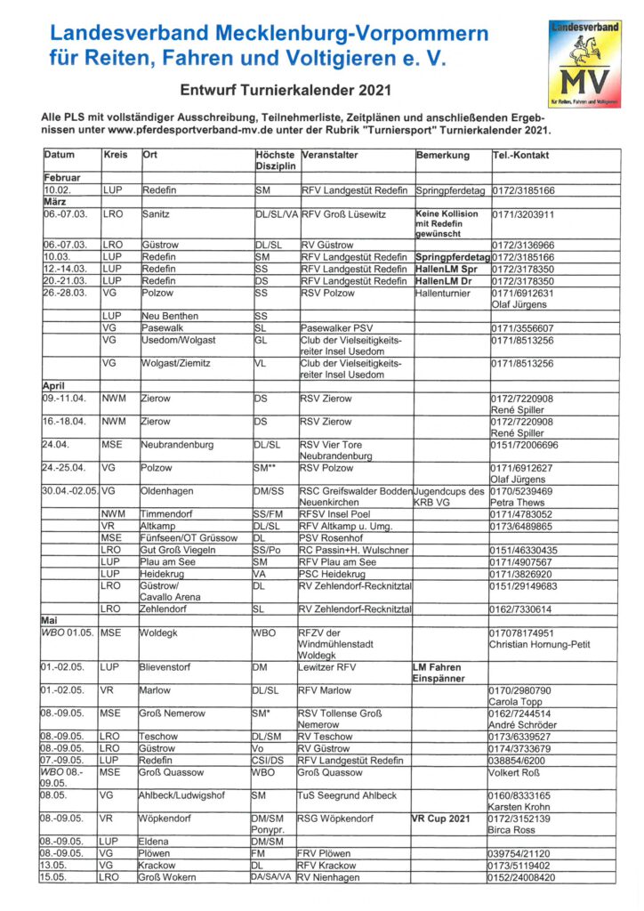 Turnierkalender Turnierkalender