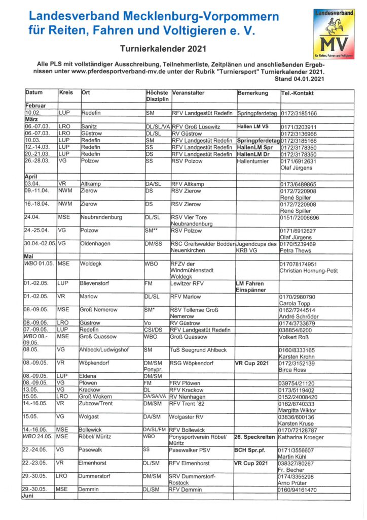 Turnierkalender 2021 Reiten Turnierkalender 2021 Reiten